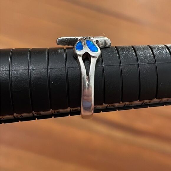 Sterling Silver Dragonfly Blue Inlaid Opal Ring Womens Size 9.75 - Picture 8 of 10